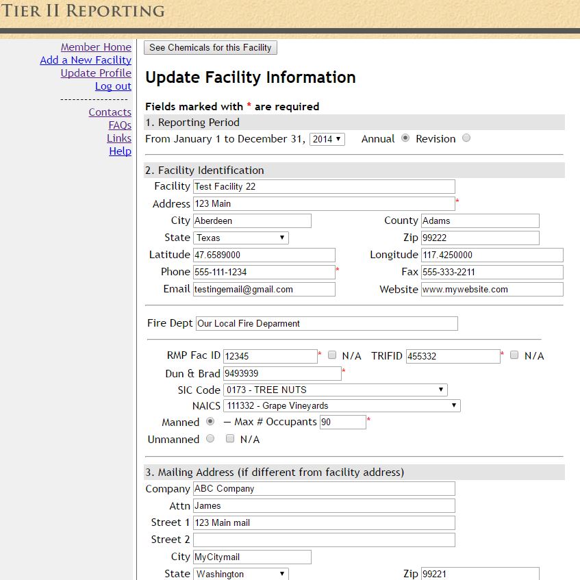 Idaho Tier 2 Online Facility Reporting